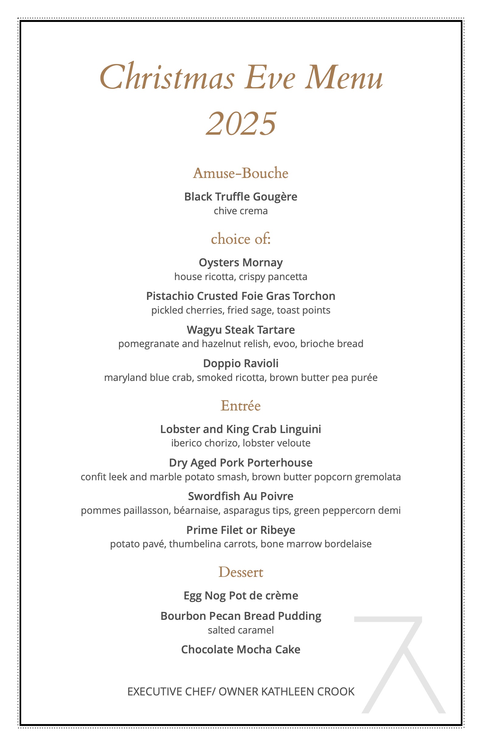 Flyer for Christmas Eve dinner.